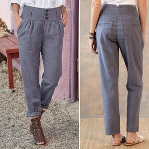 BOGO! Sundance Amelia Striped Linen Blend Trouser Pant Blue Gray 4